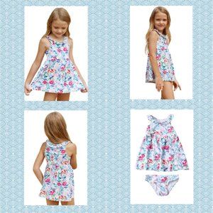 Floral Pattern Ruffle Neckline Swimdress and Panty
